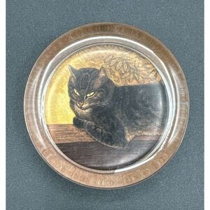 Paperweight Glass Steinlen Cat Photo Black Velvet Bottom Vintage JW732 W/Box